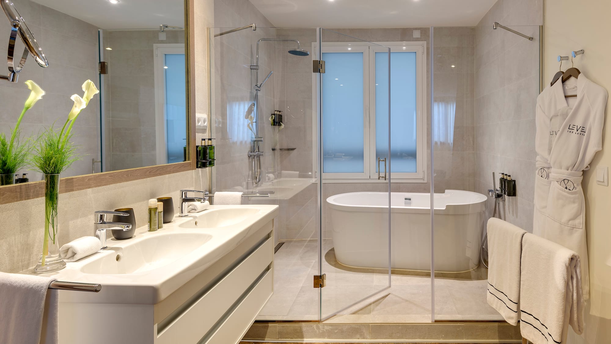 a bathroom with a tub and sink