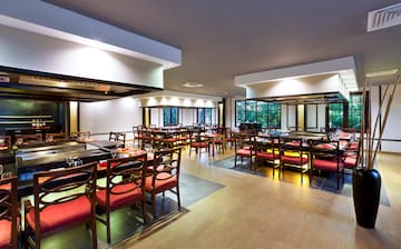 a room with tables and chairs