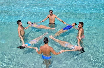 a group of people in a pool