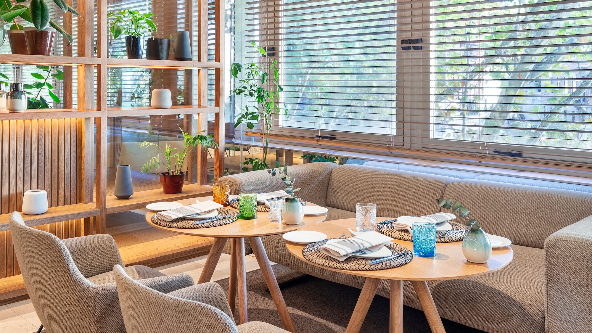 a table with plates and glasses on it