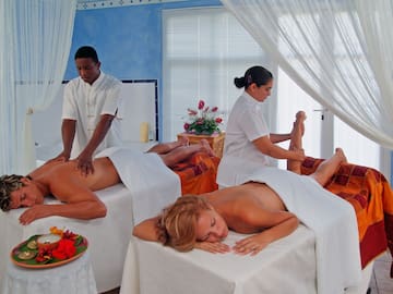 a group of people getting massage