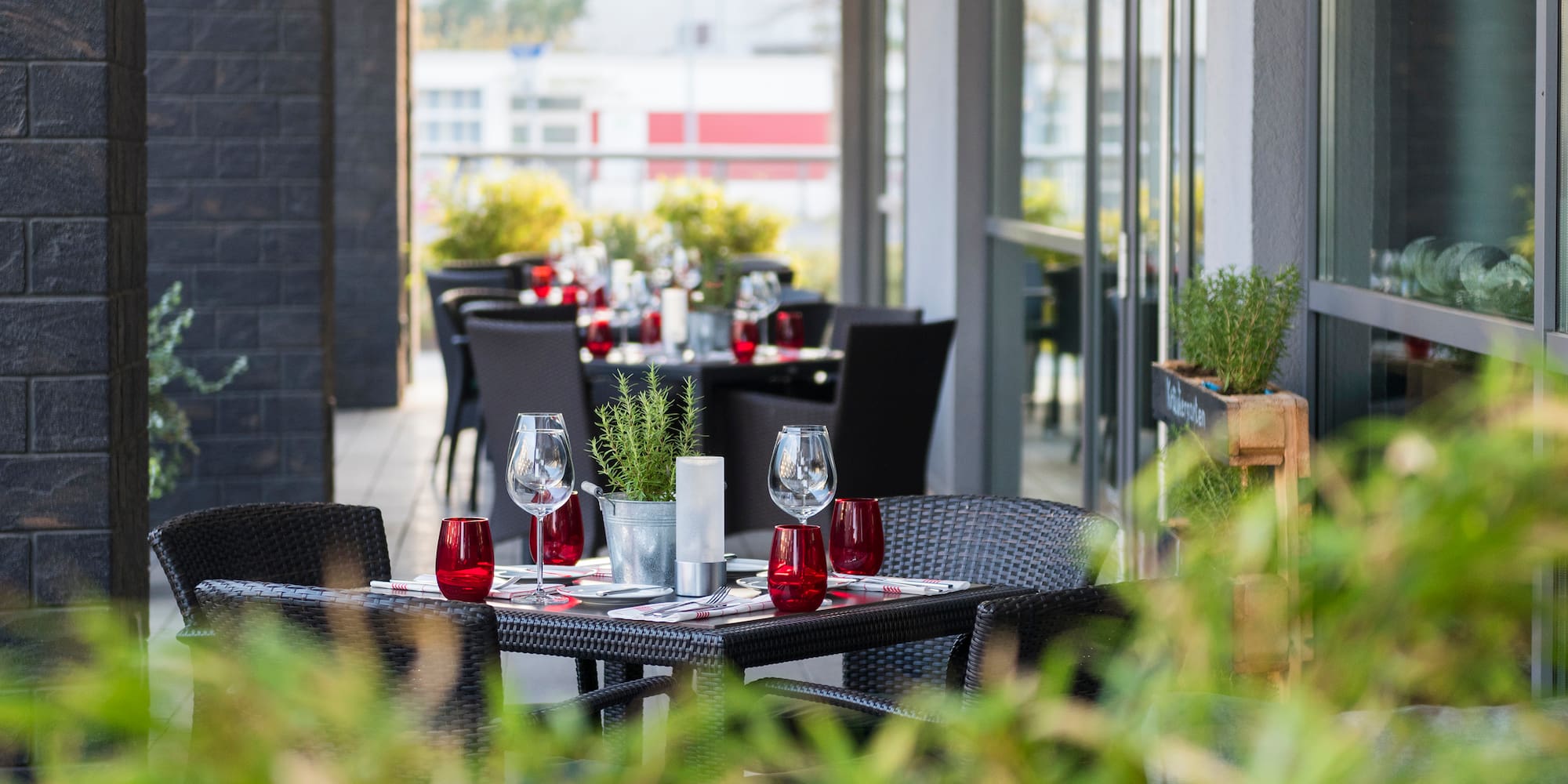 a table set up for a restaurant