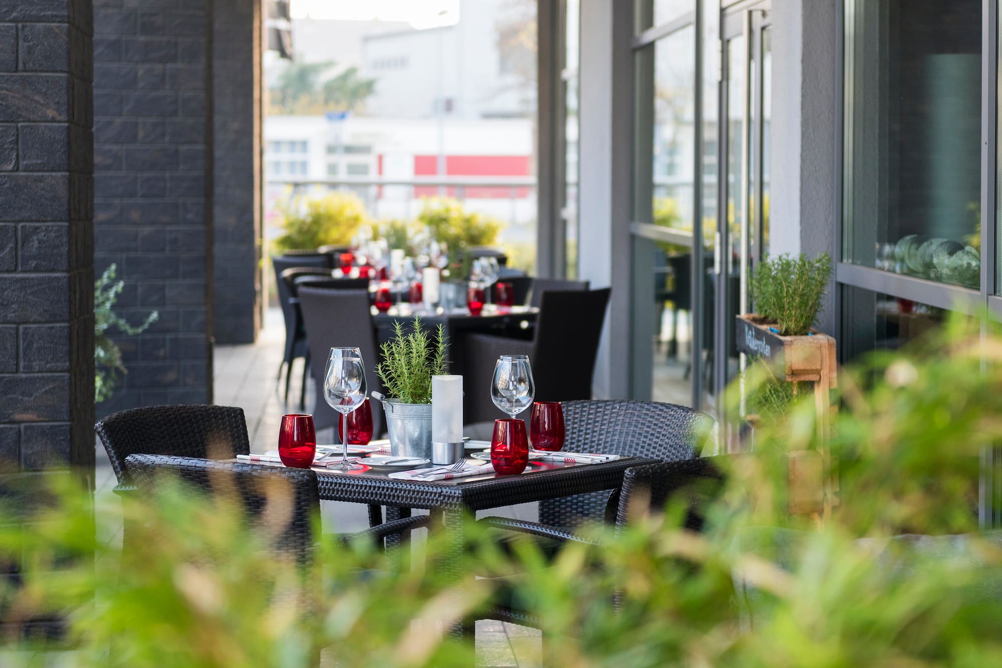 a table set up for a restaurant
