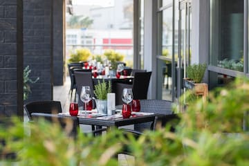 a table set up for a restaurant