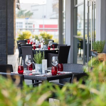 a table set up for a restaurant