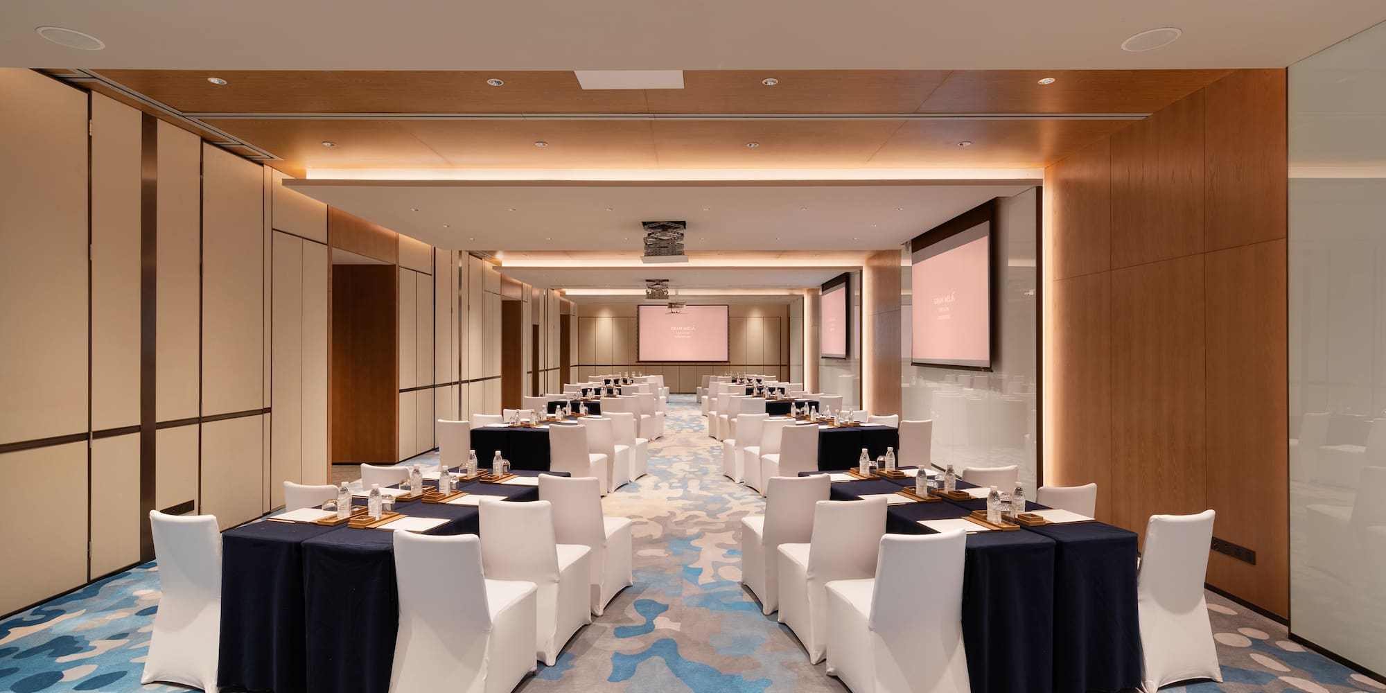 a room with tables and chairs