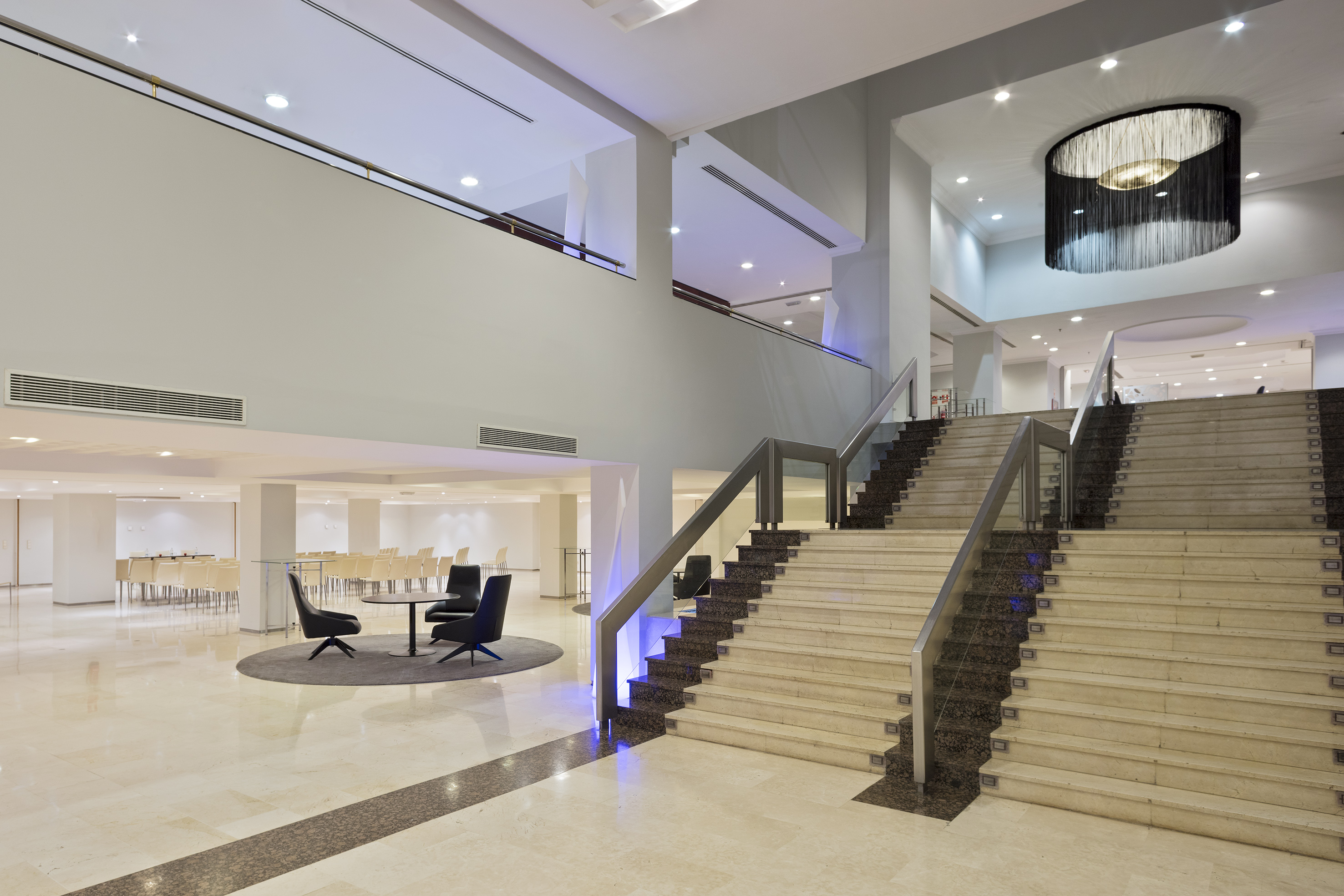 a staircase in a building