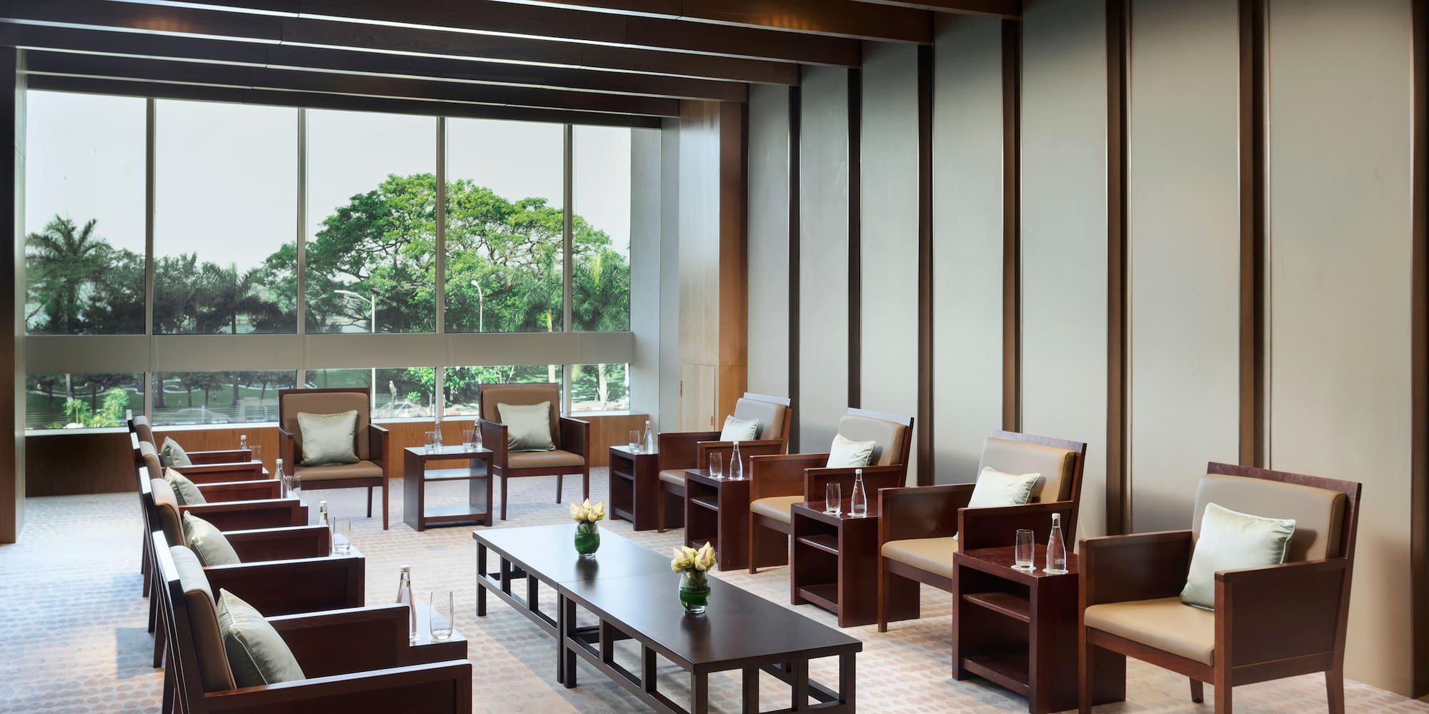 a room with chairs and tables