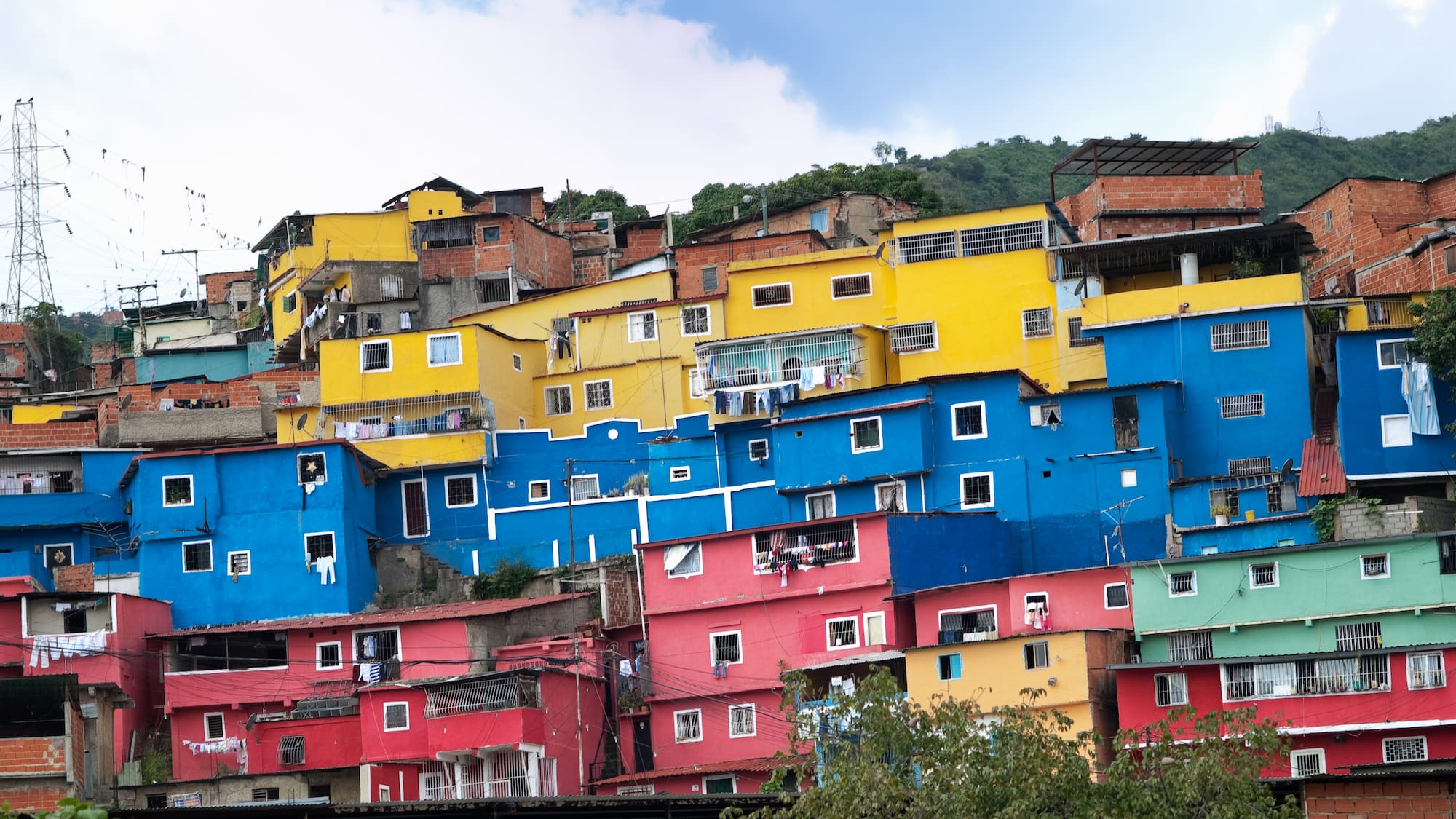 a colorful buildings on a hill