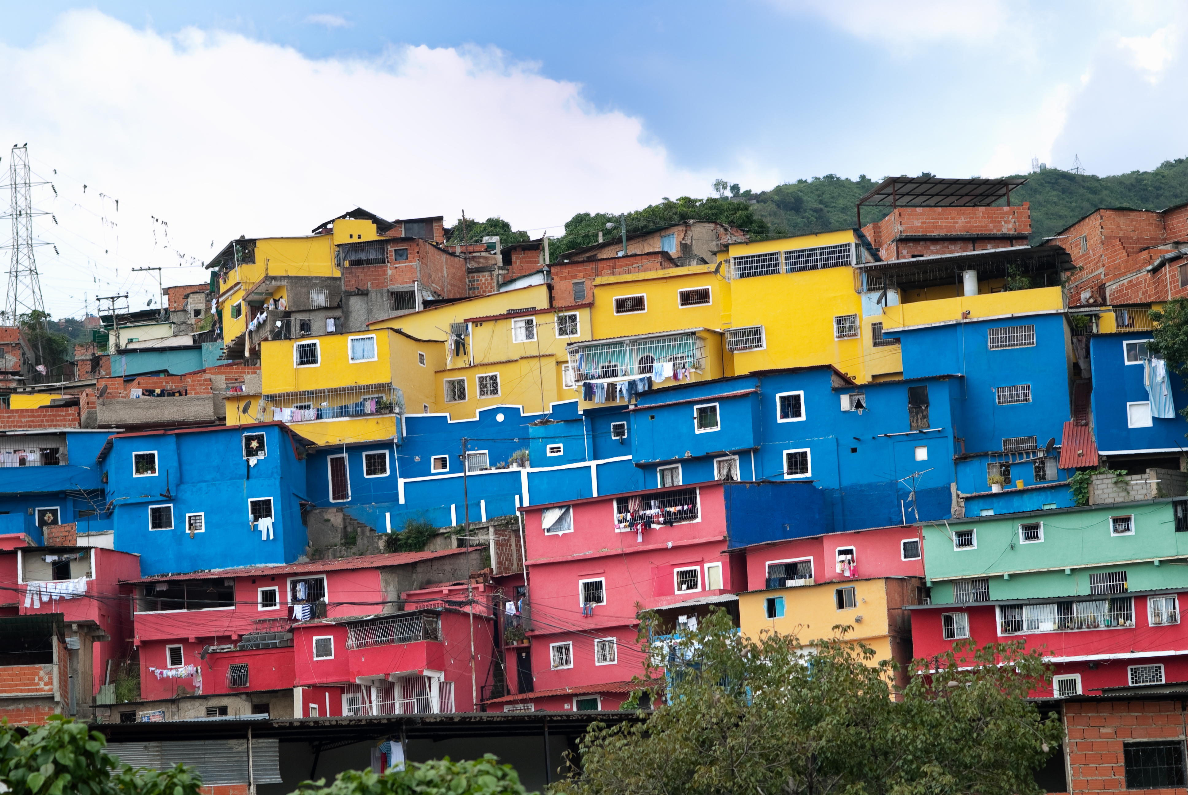 a colorful buildings on a hill