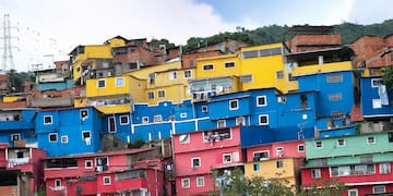 a colorful buildings on a hill