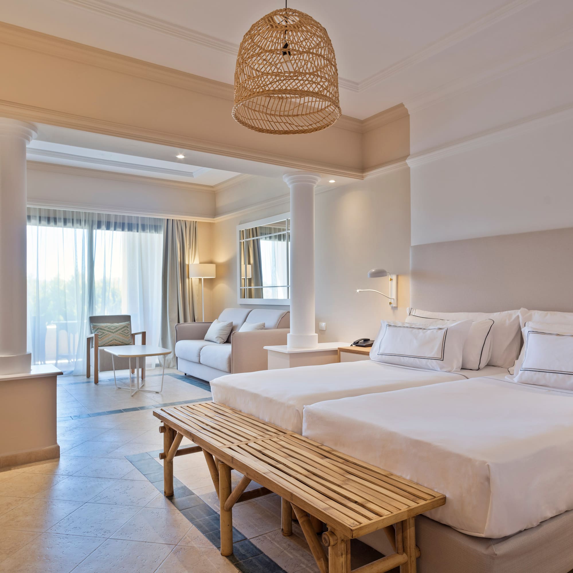 a room with a bed and a couch