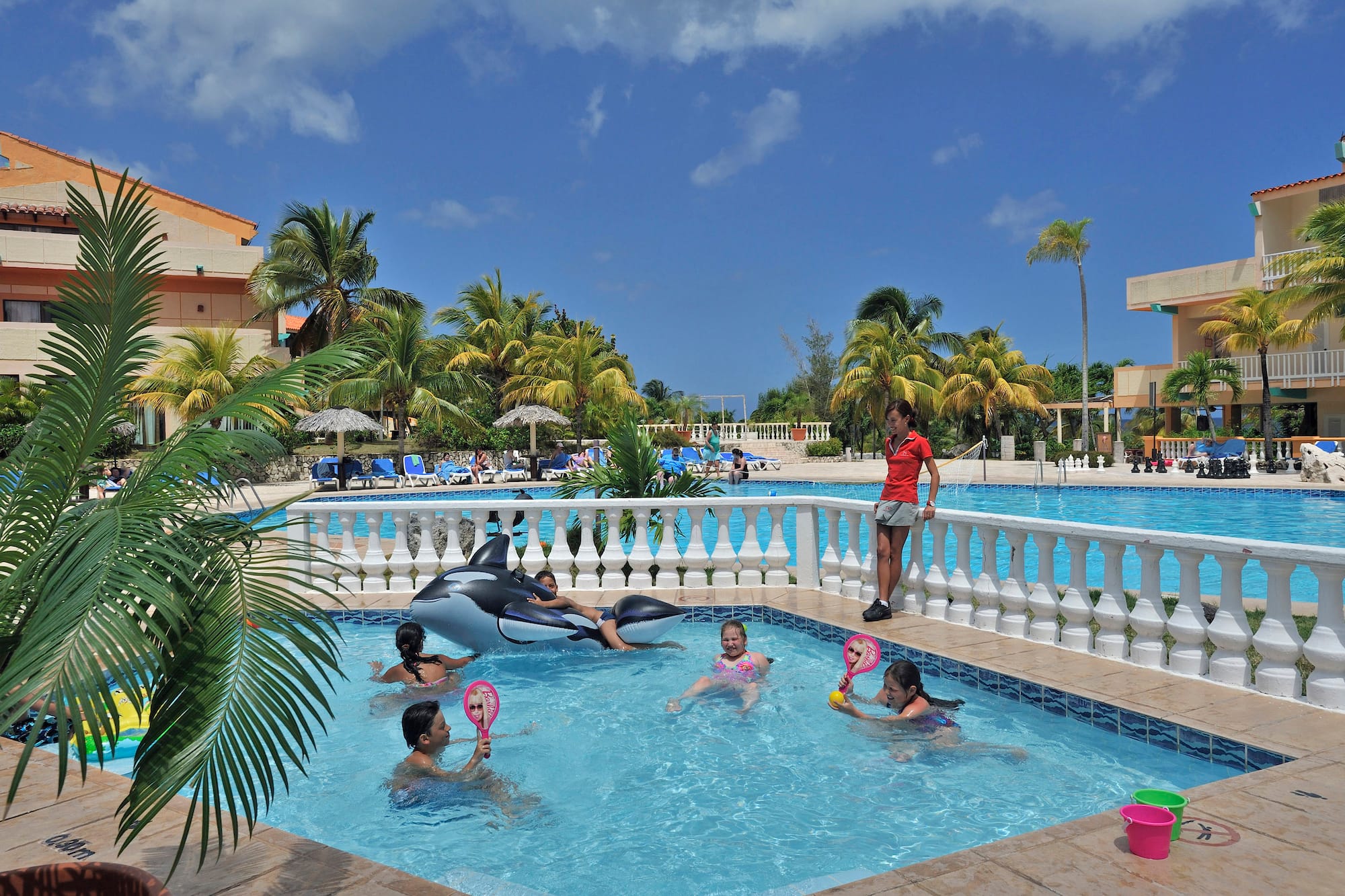 a group of kids in a pool