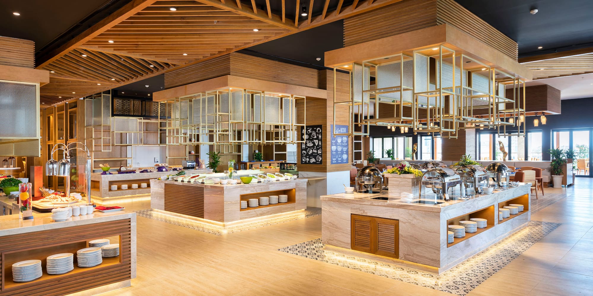 a restaurant with a variety of food items