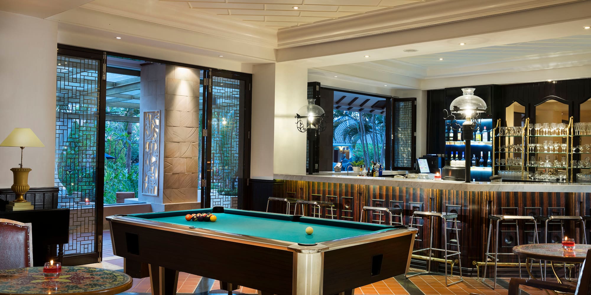 a pool table in a room