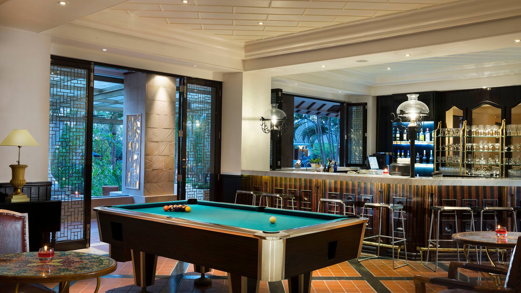 a pool table in a room