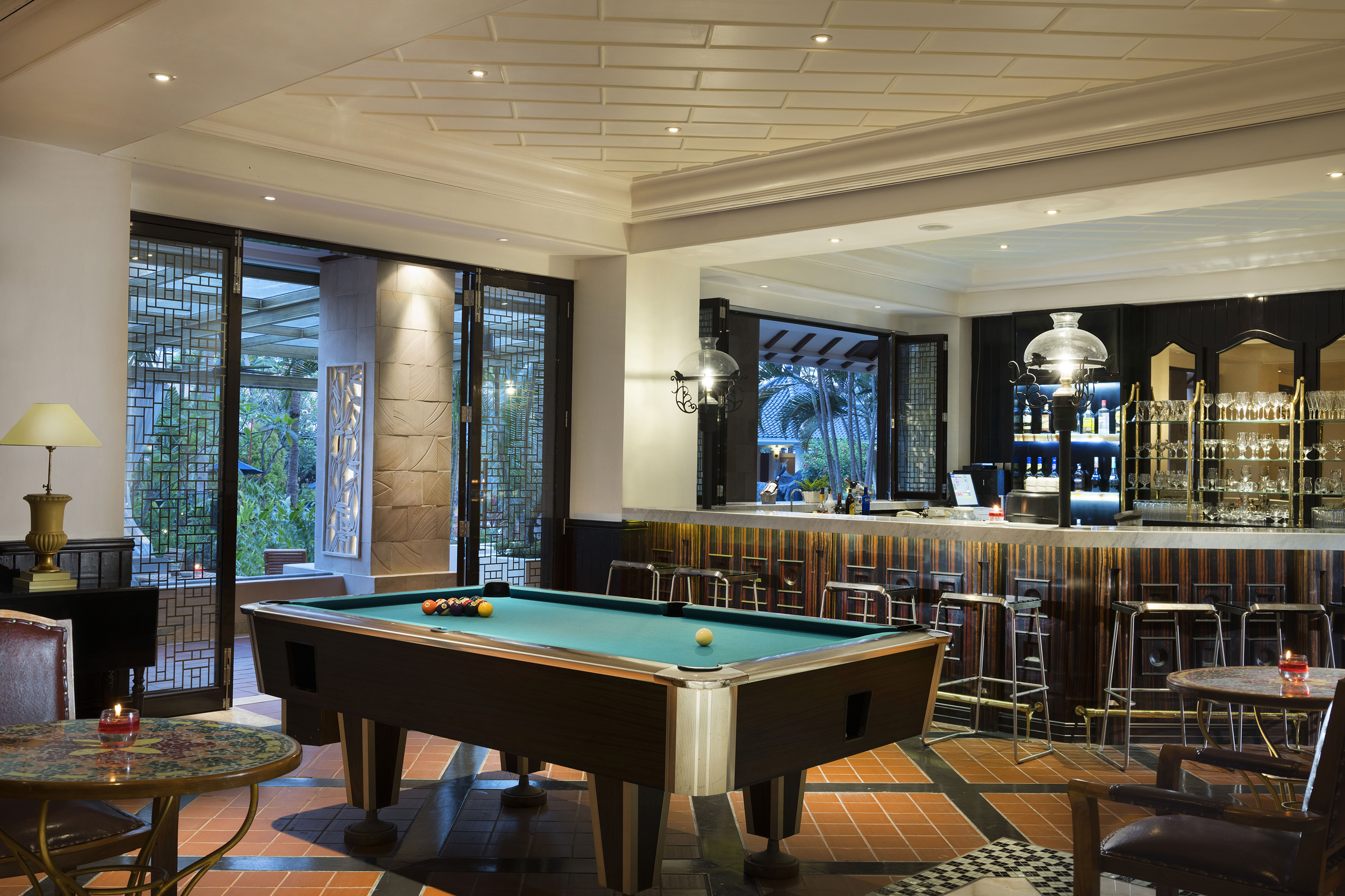 a pool table in a room