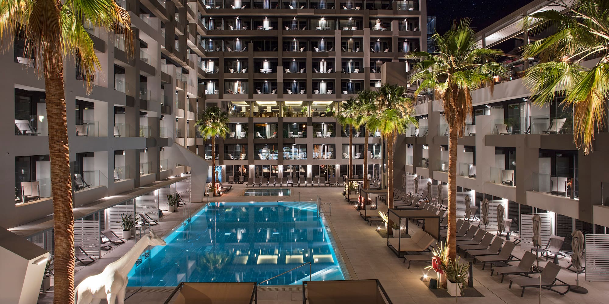 a swimming pool in a hotel