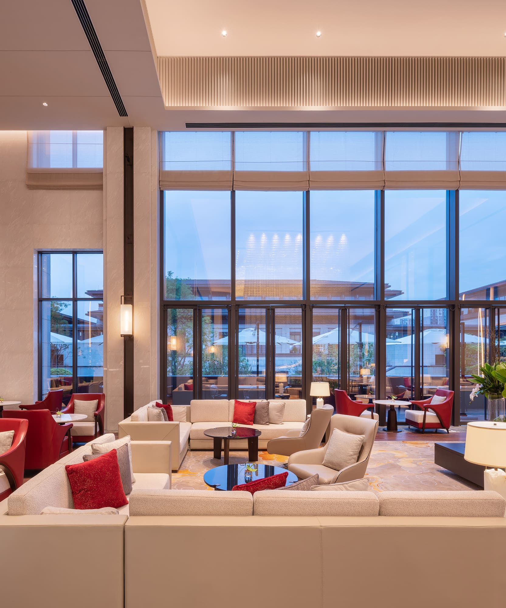 a large room with a large window