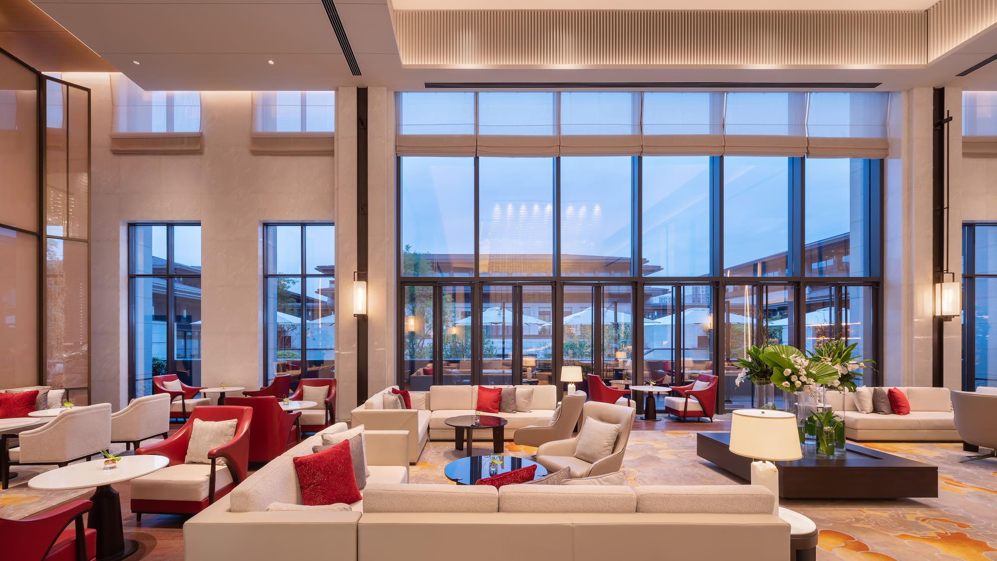 a large room with a large window