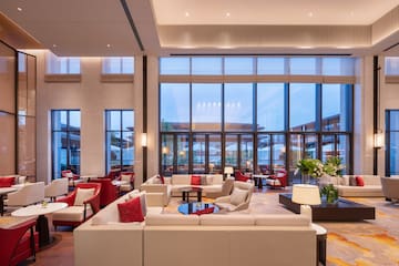 a large room with a large window