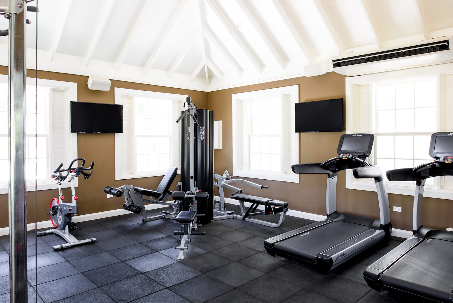 a gym with exercise equipment