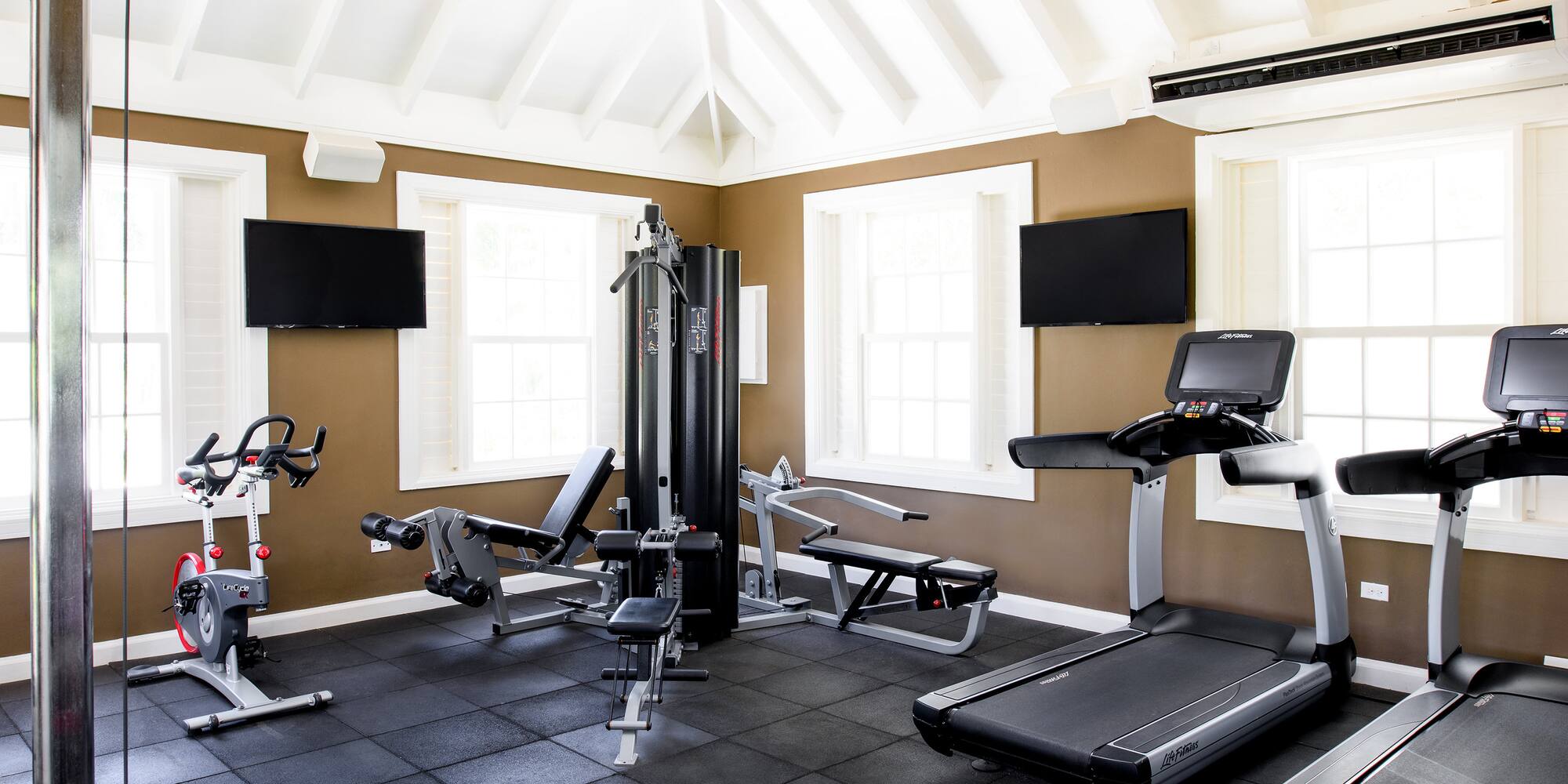 a gym with exercise equipment