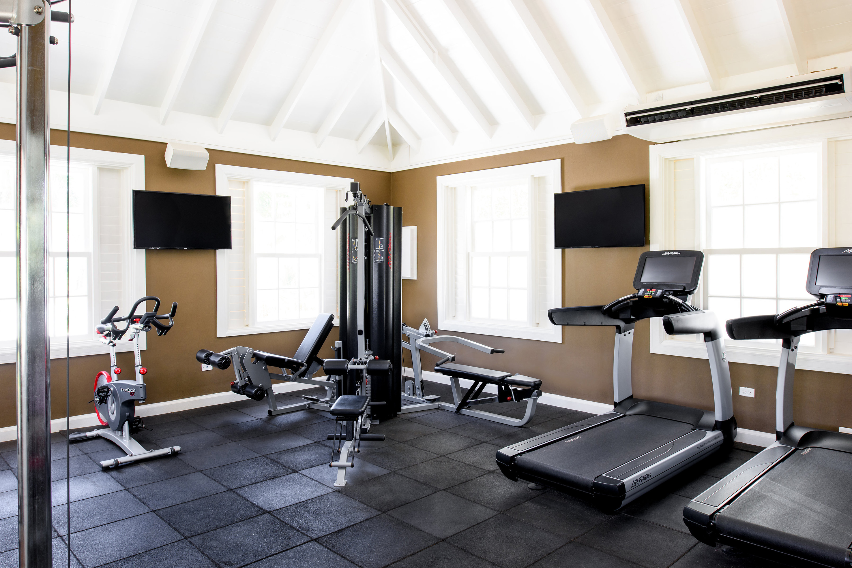 a gym with exercise equipment