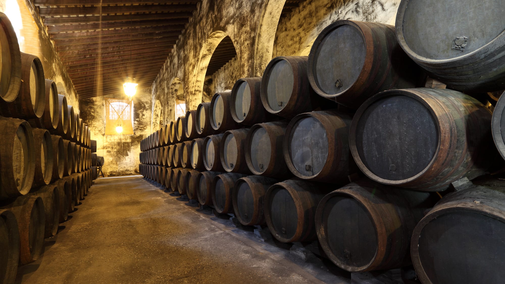 a group of barrels in a room