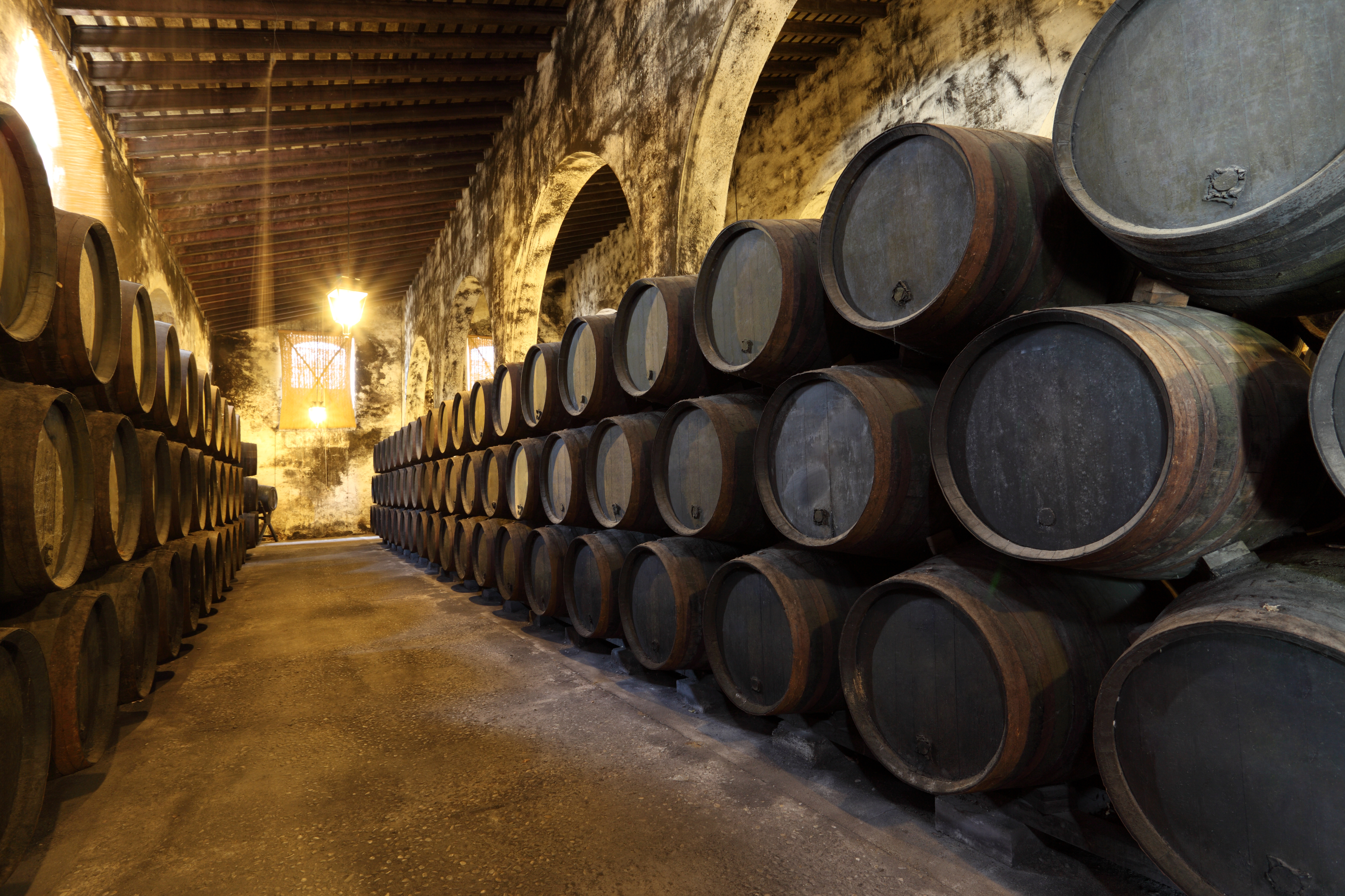 a group of barrels in a room