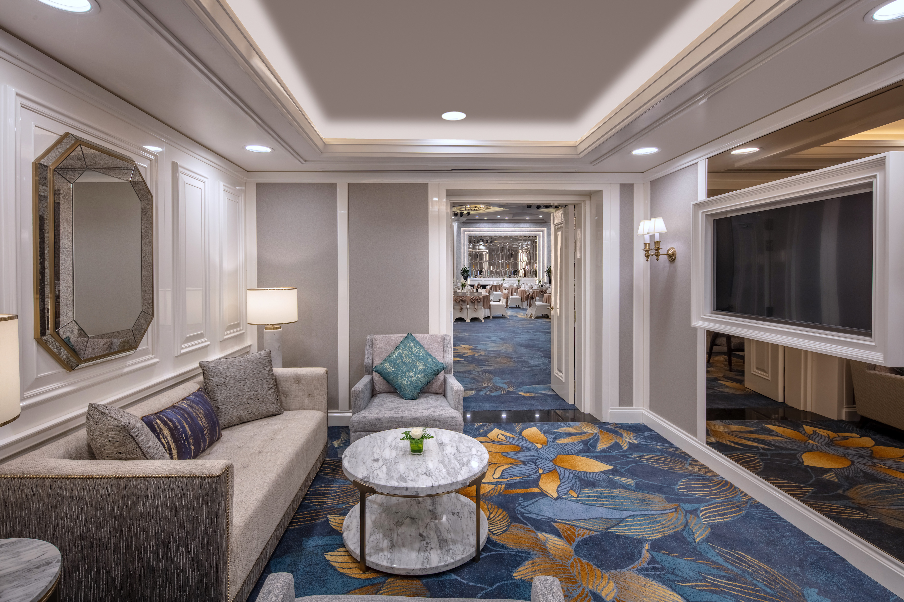 a room with a couch and a tv