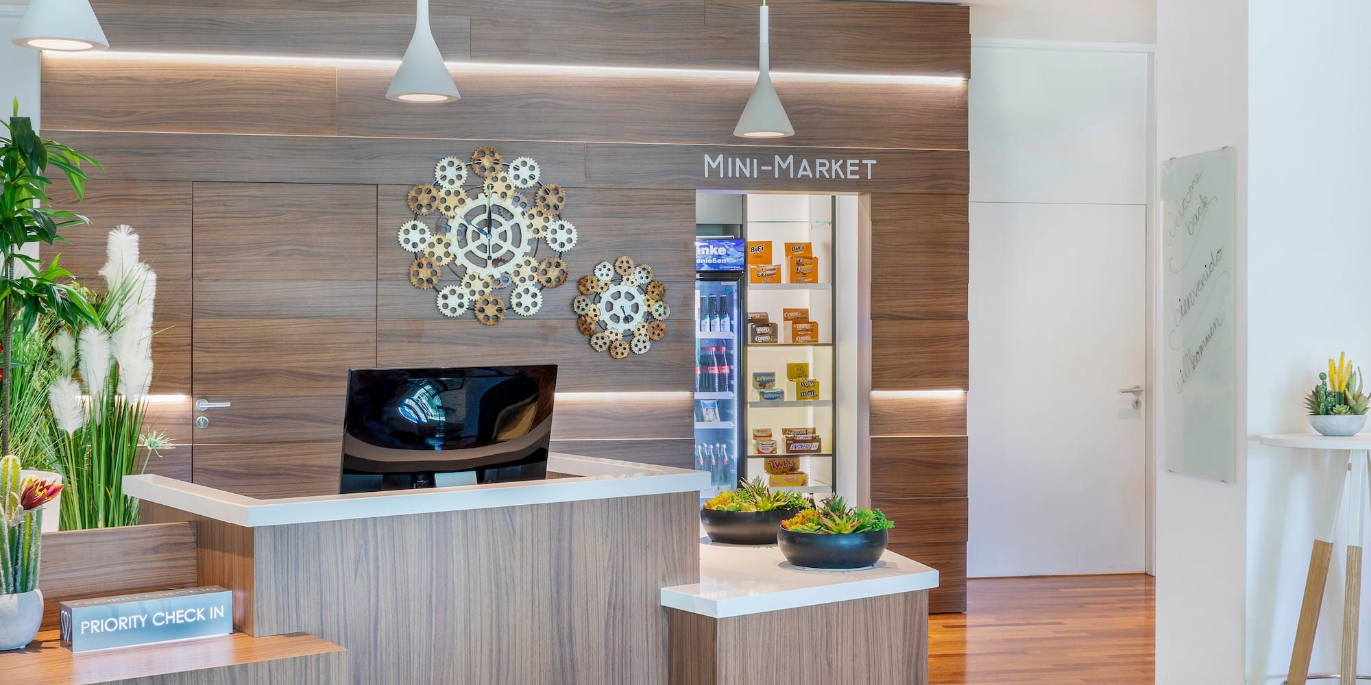 a reception desk in a building