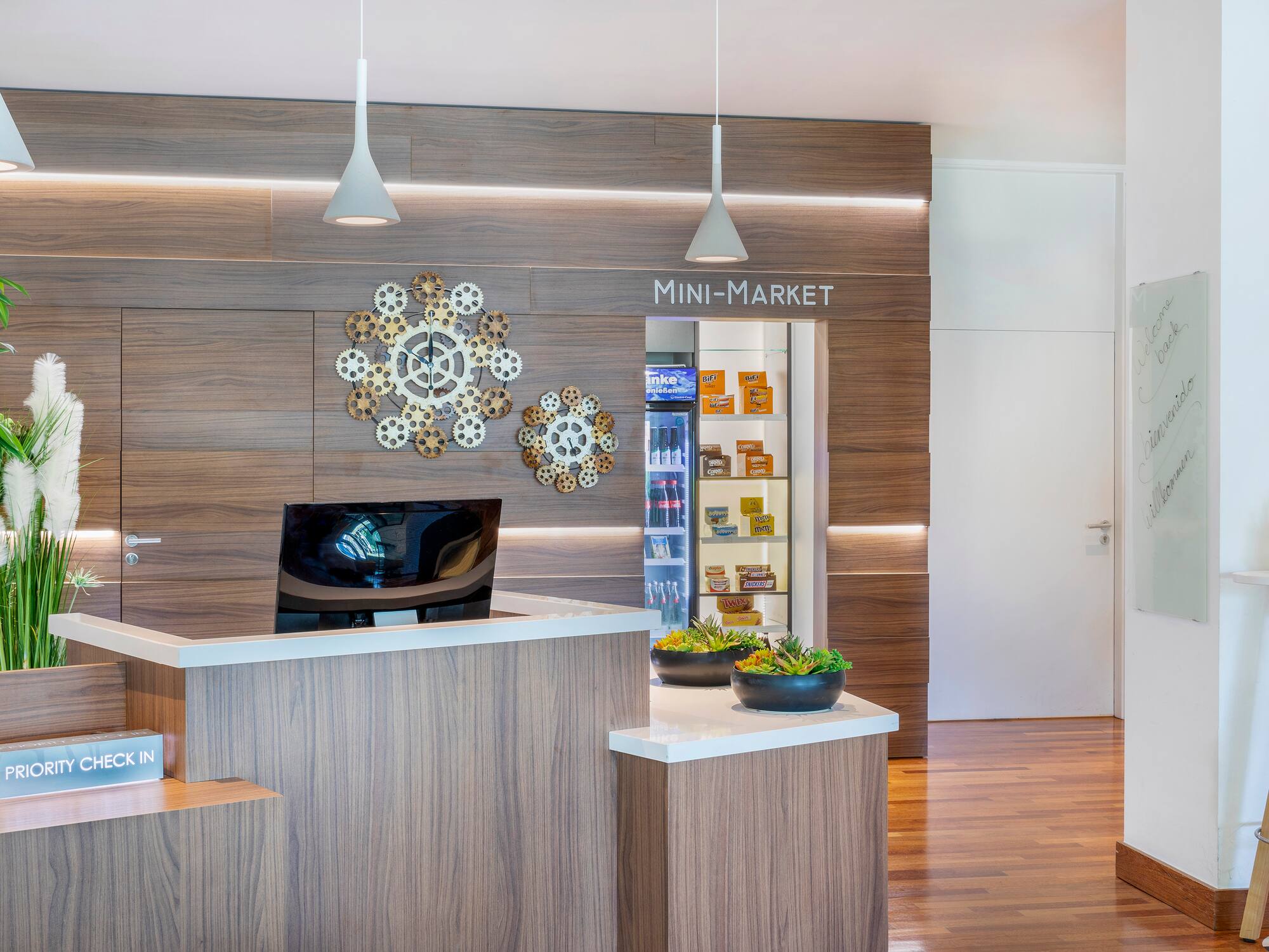a reception desk in a building