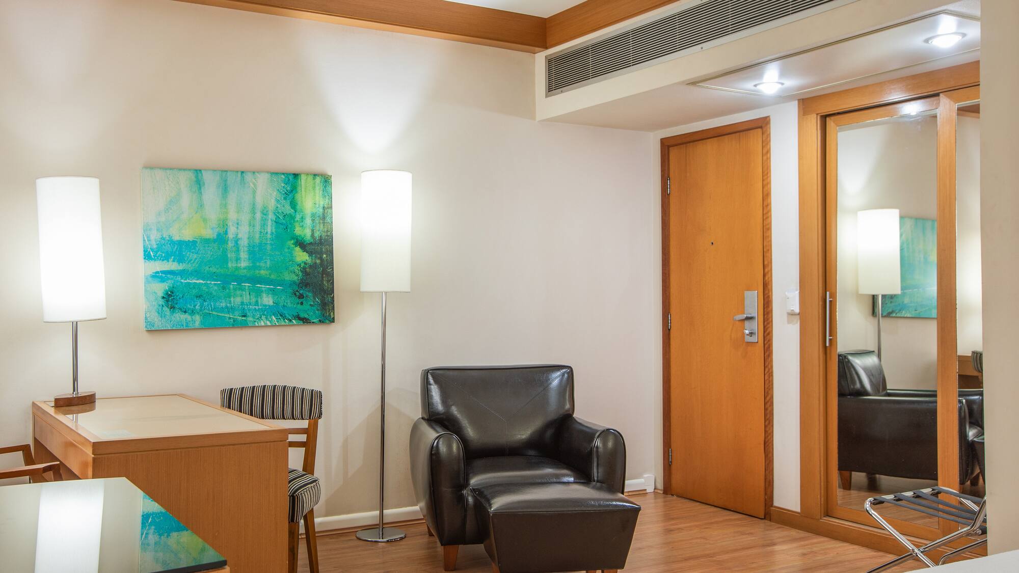 a room with a chair and a table