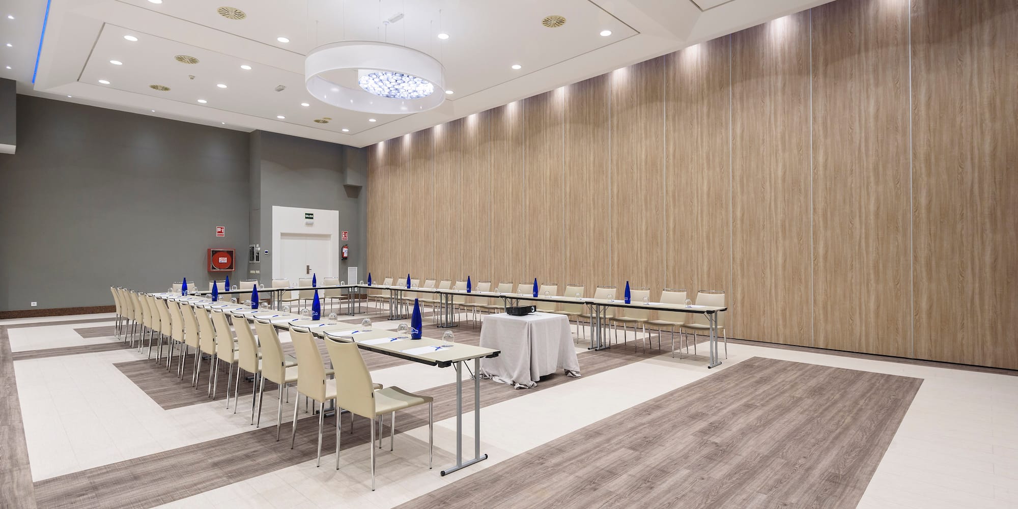 a room with tables and chairs