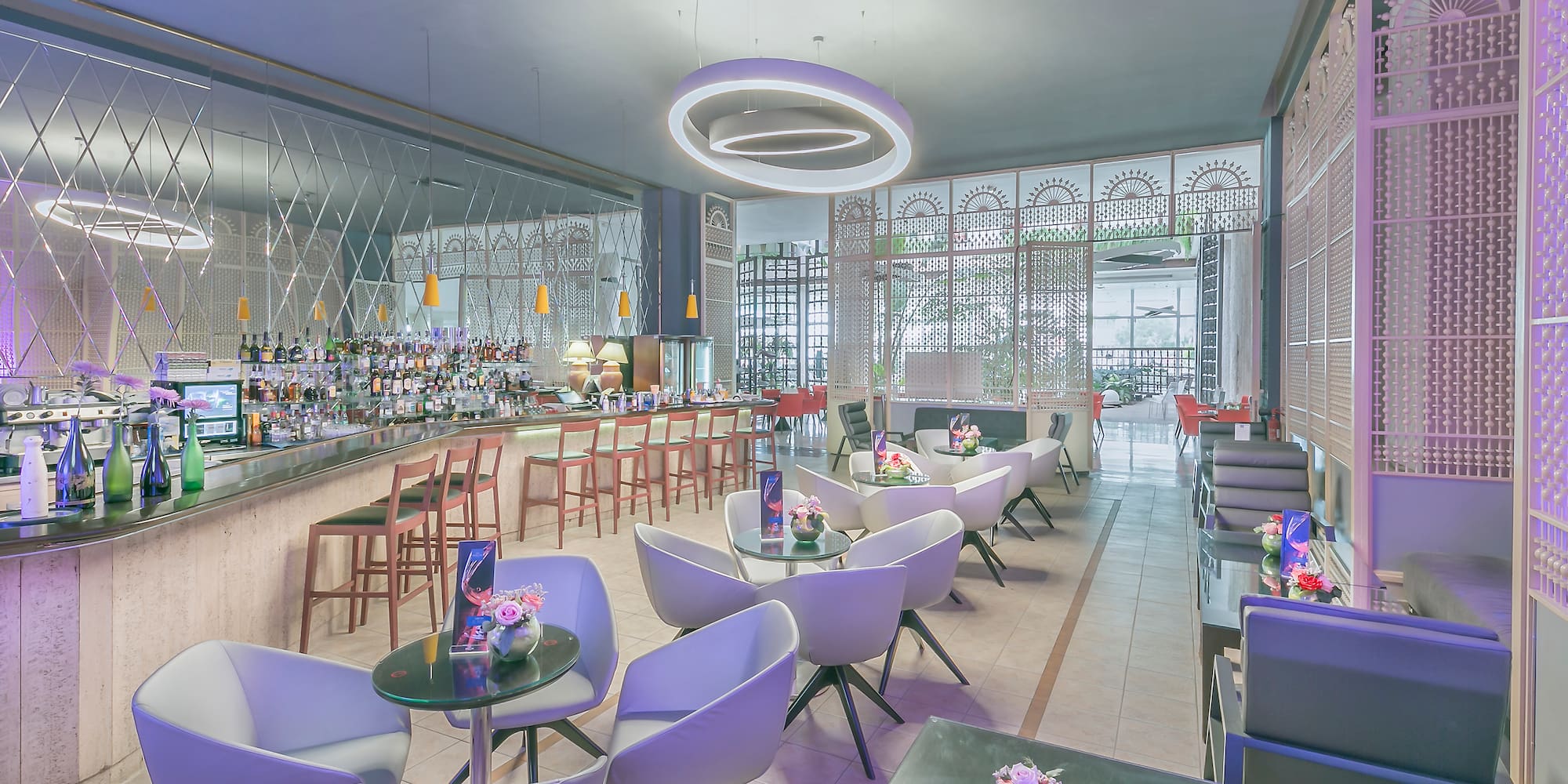 a room with tables and chairs