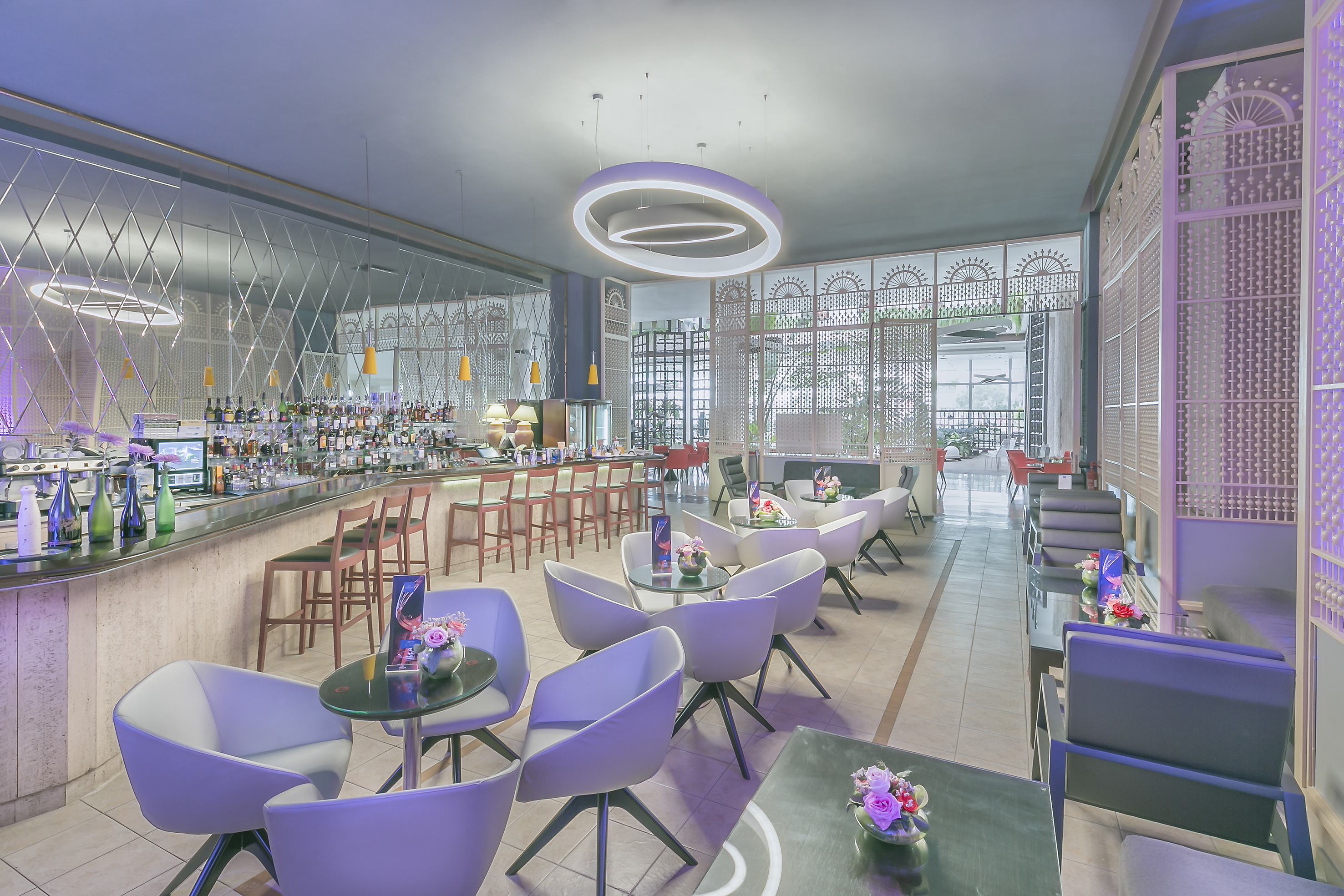 a room with tables and chairs