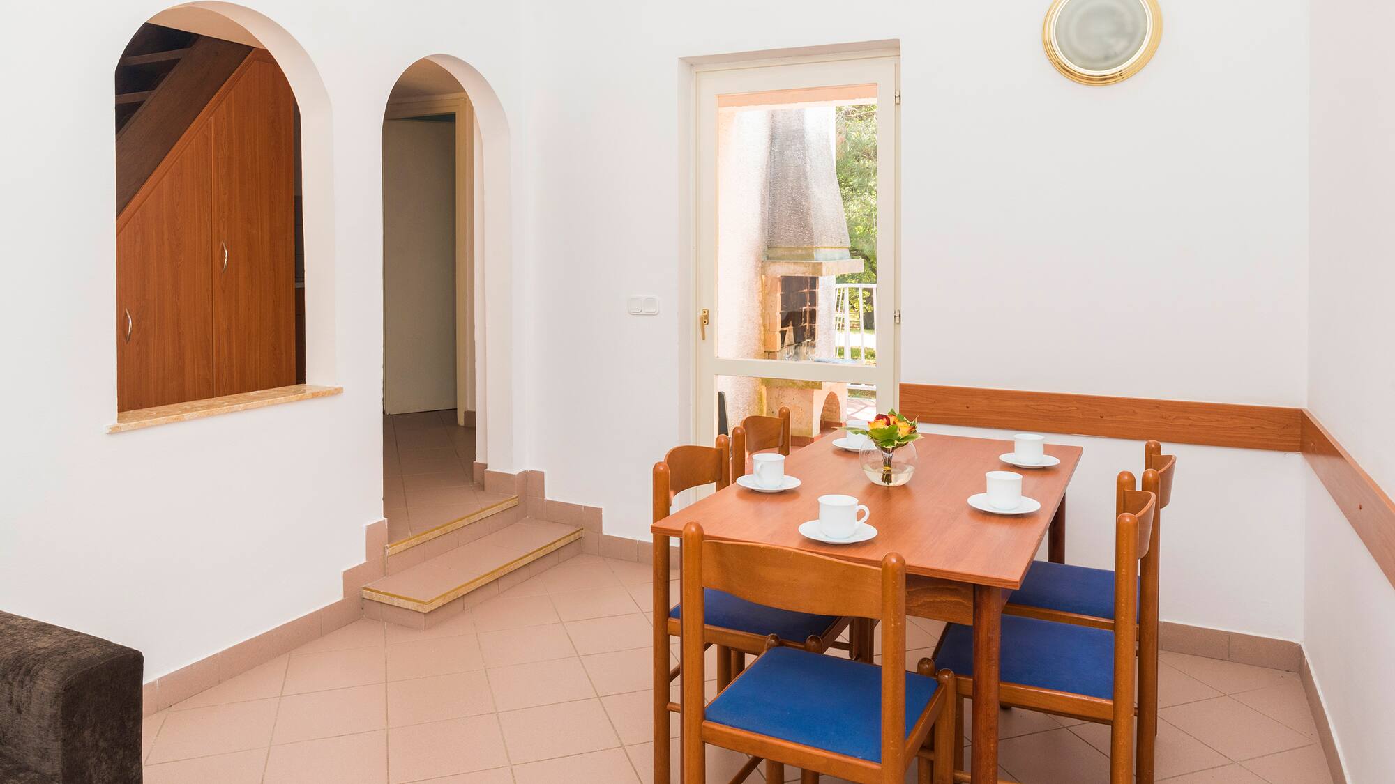 a table and chairs in a room