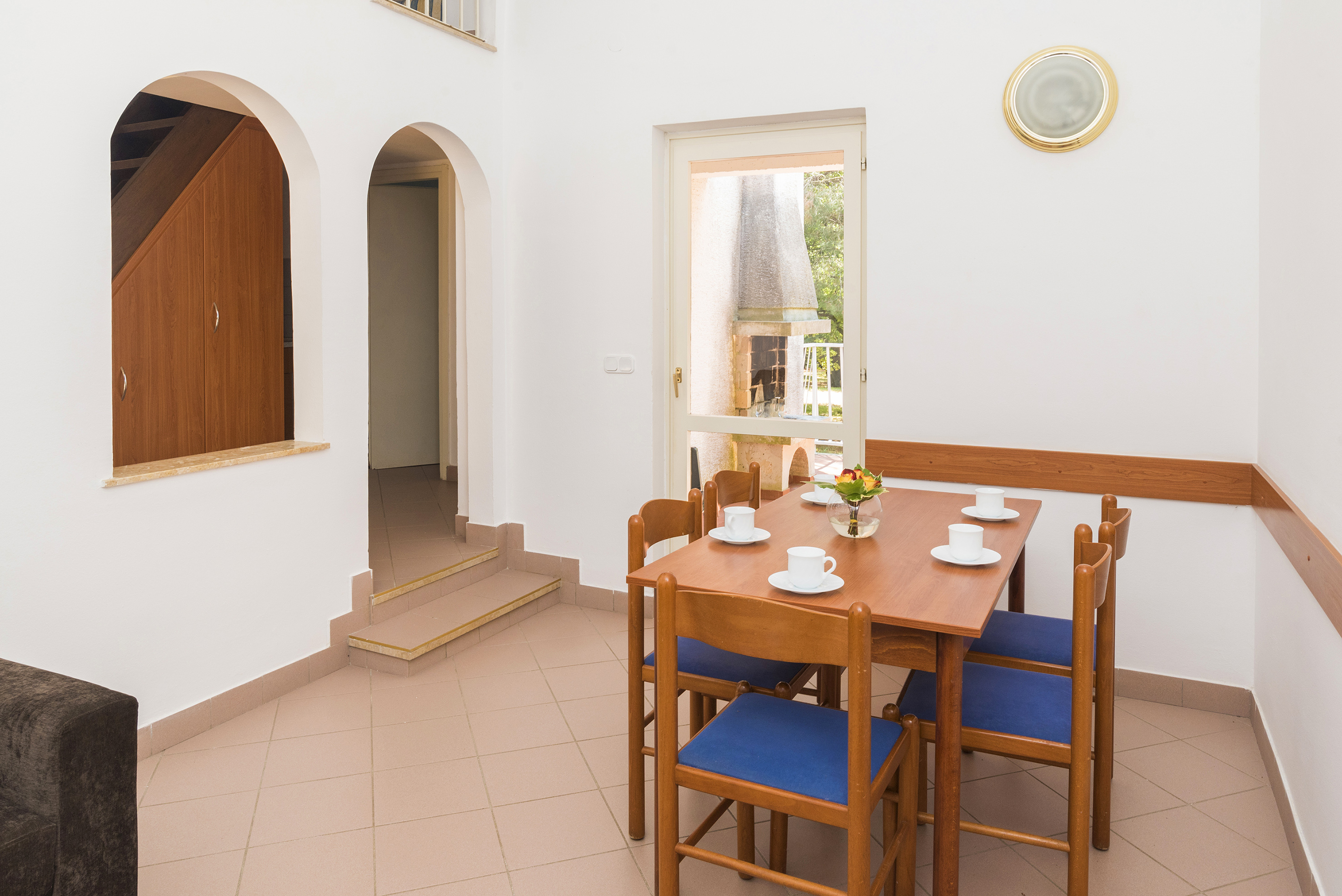 a table and chairs in a room