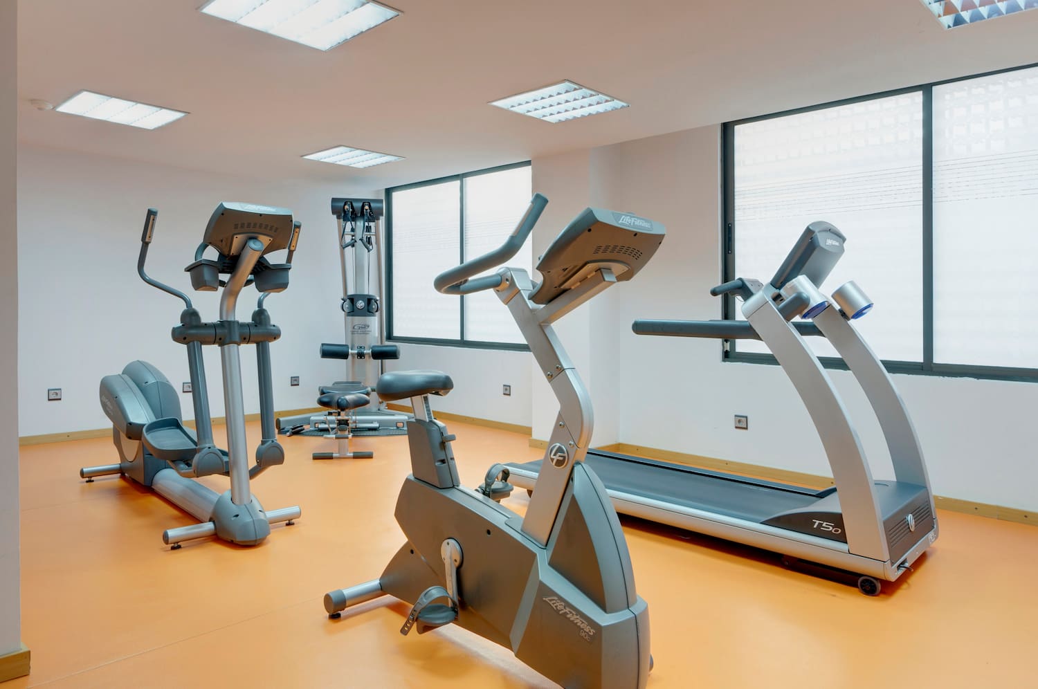 a room with exercise machines