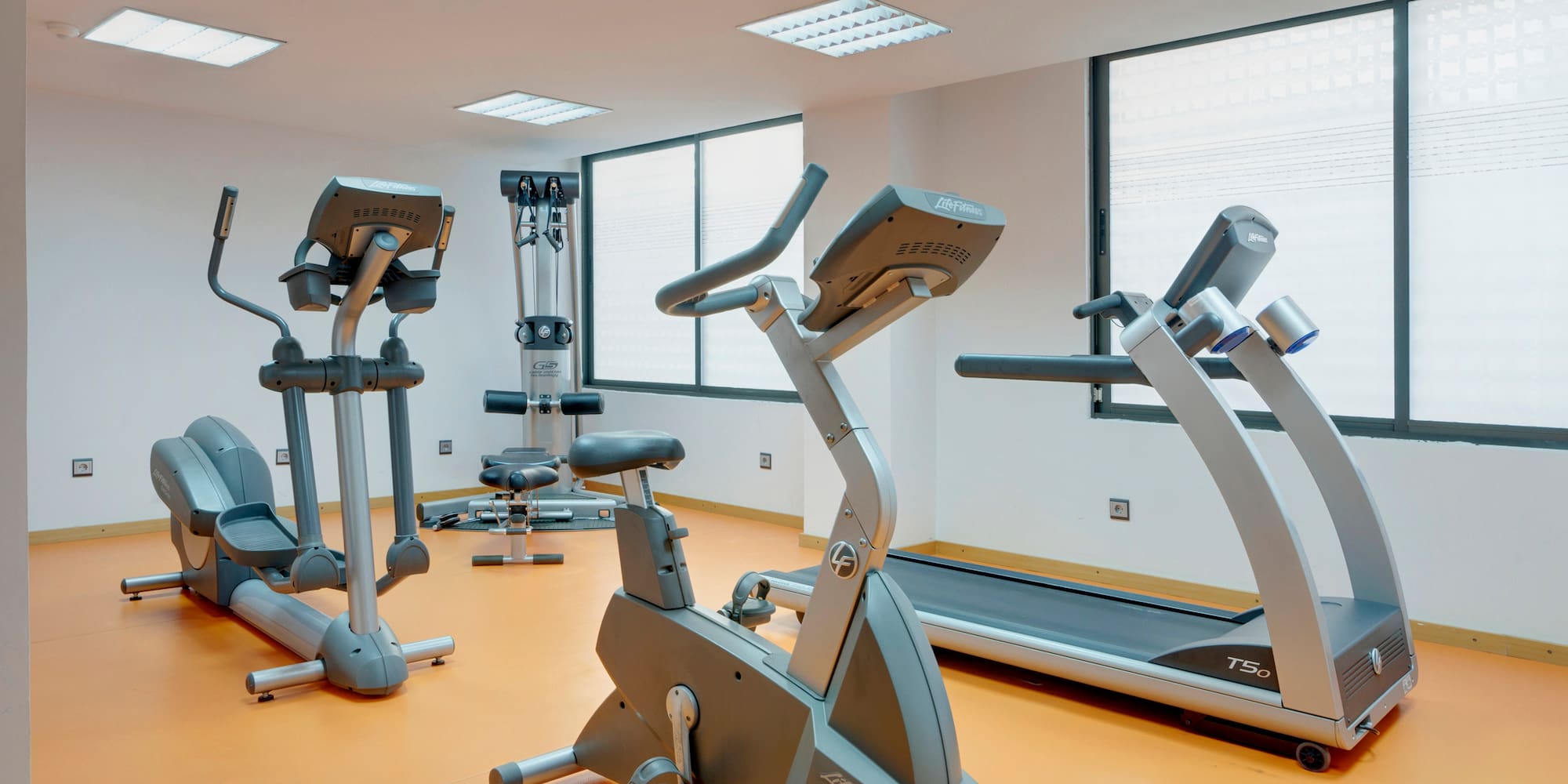 a room with exercise machines