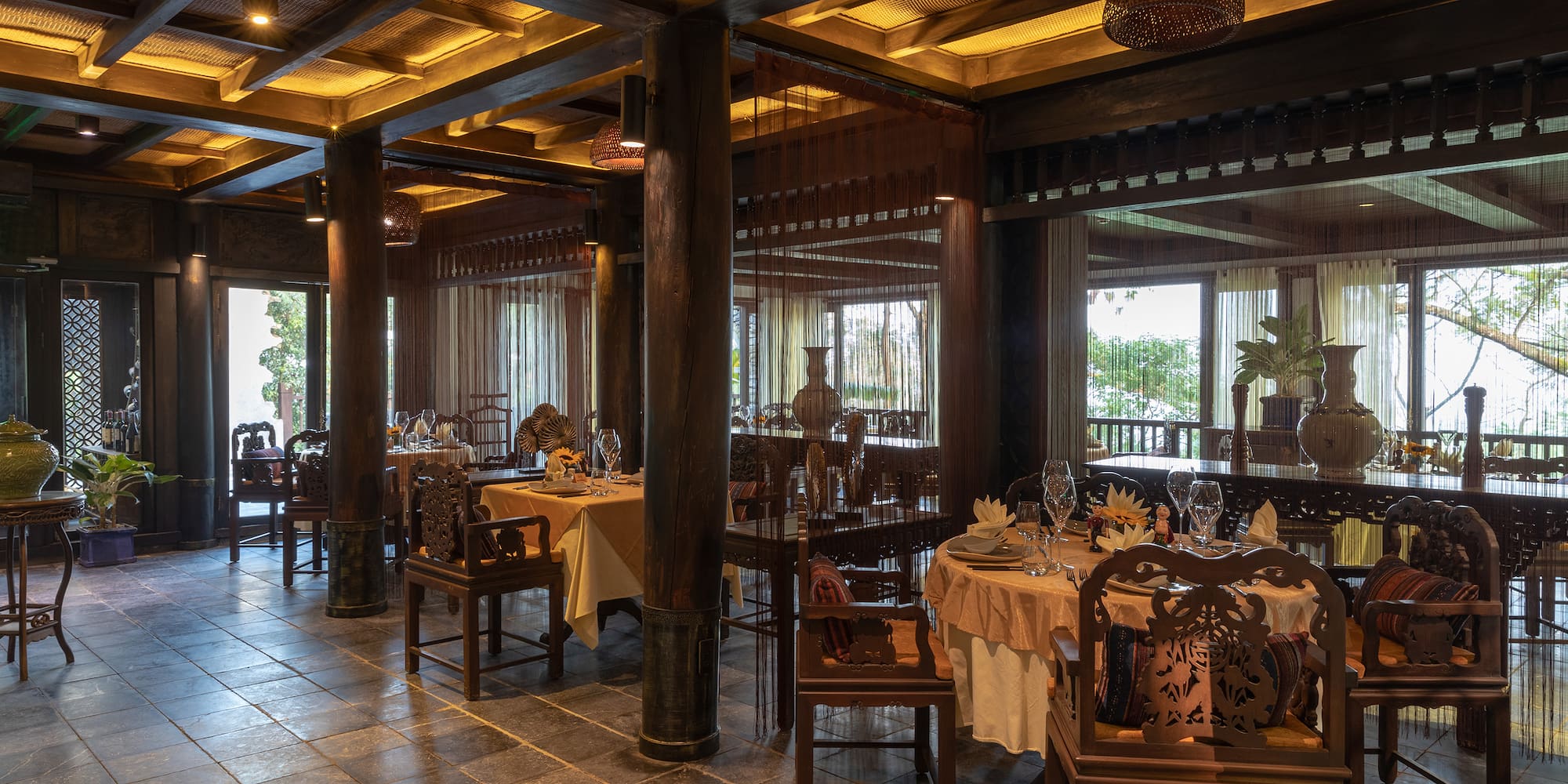 a room with tables and chairs