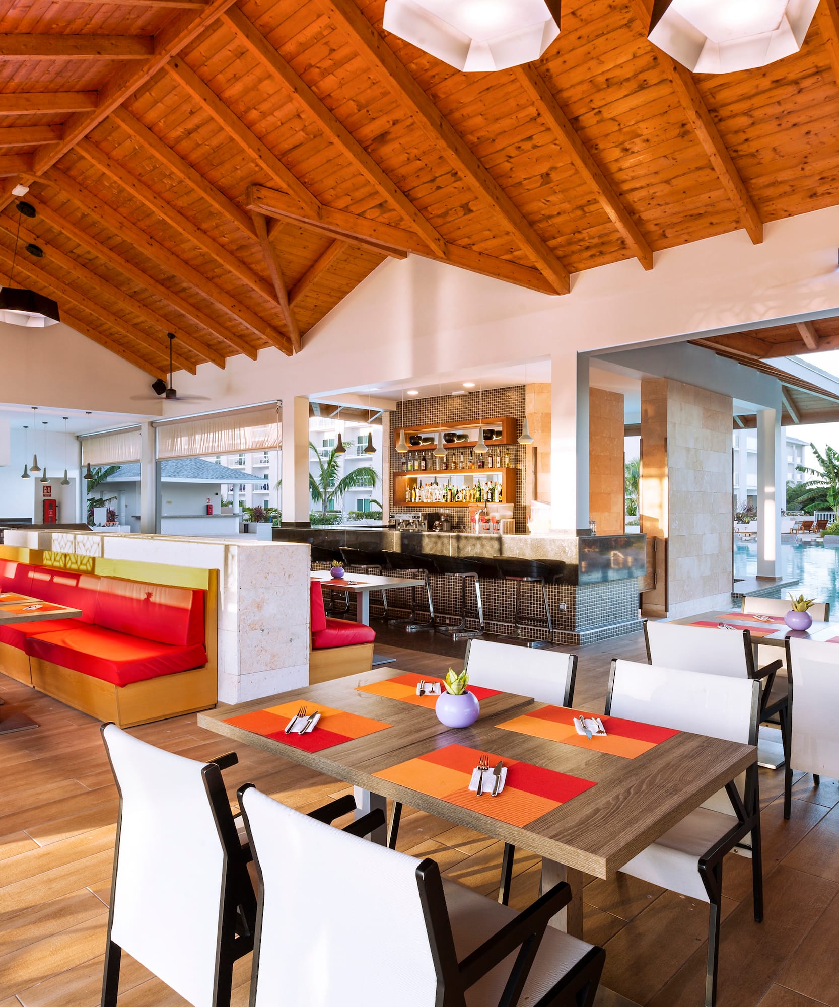 a room with tables and chairs