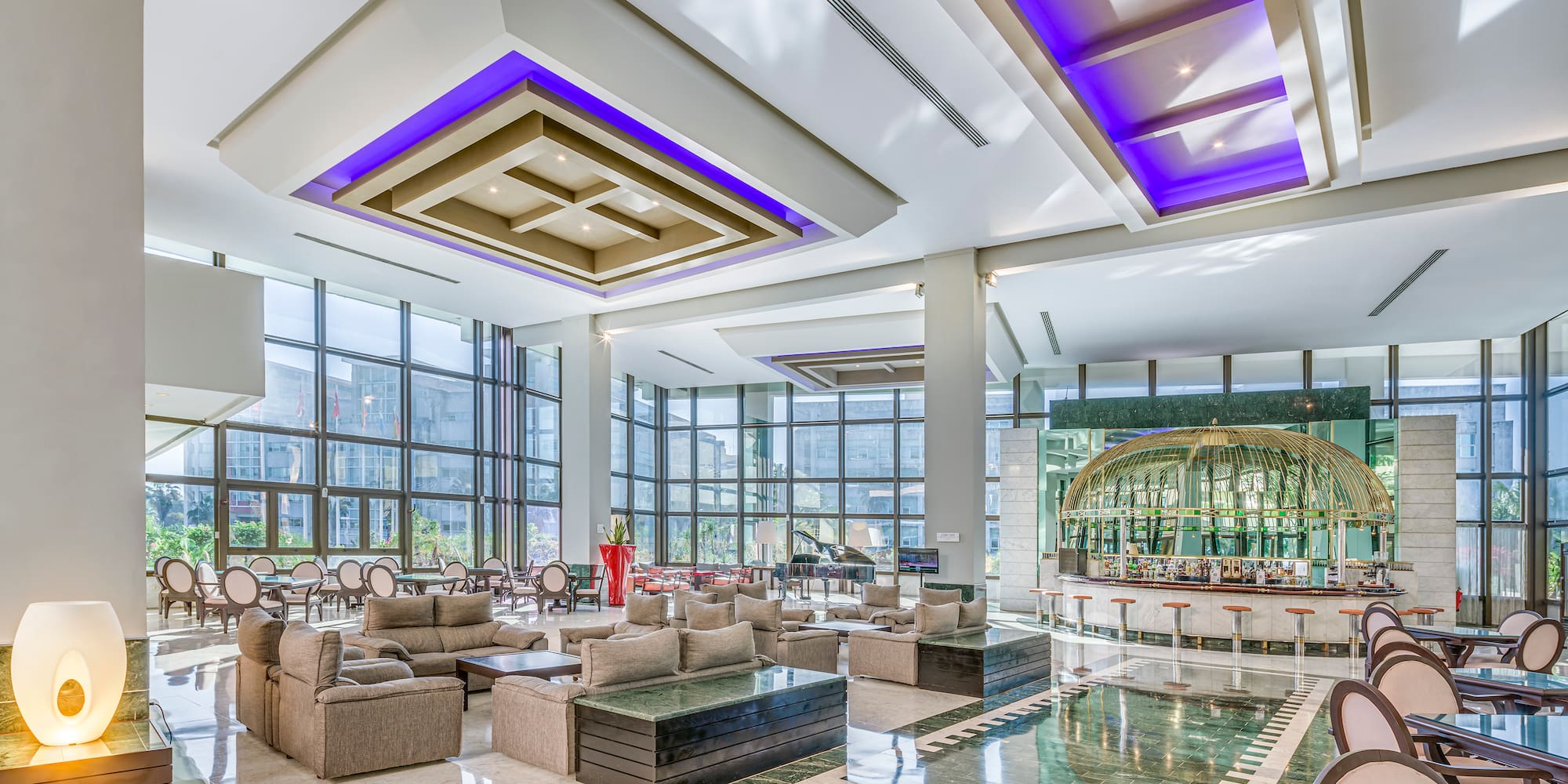 a large room with a large window