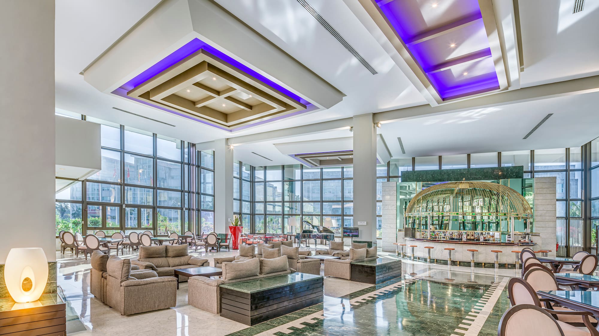 a large room with a large window