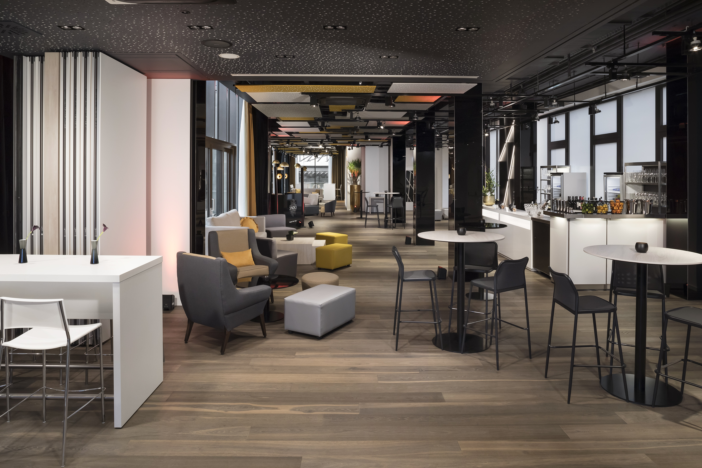 a room with a table and chairs