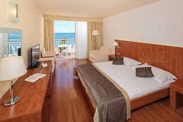 a room with a bed and a television