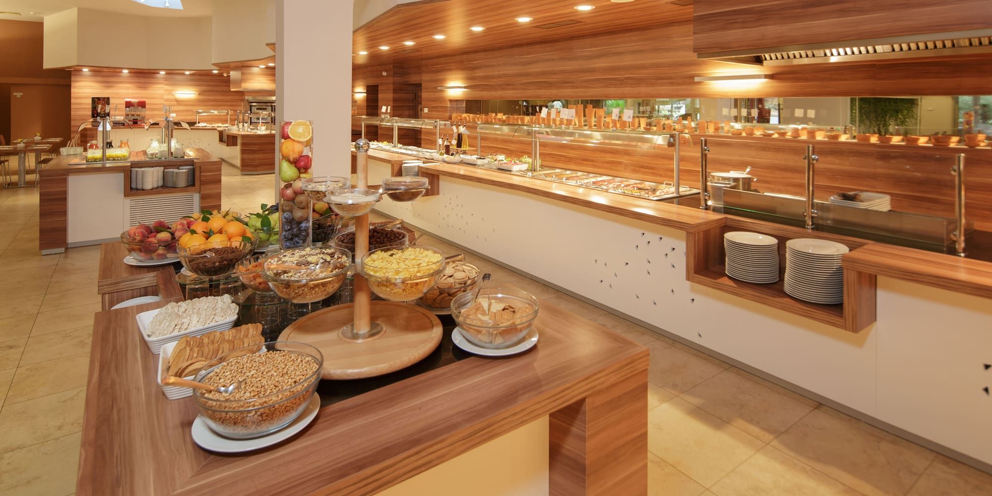a buffet with food on the counter