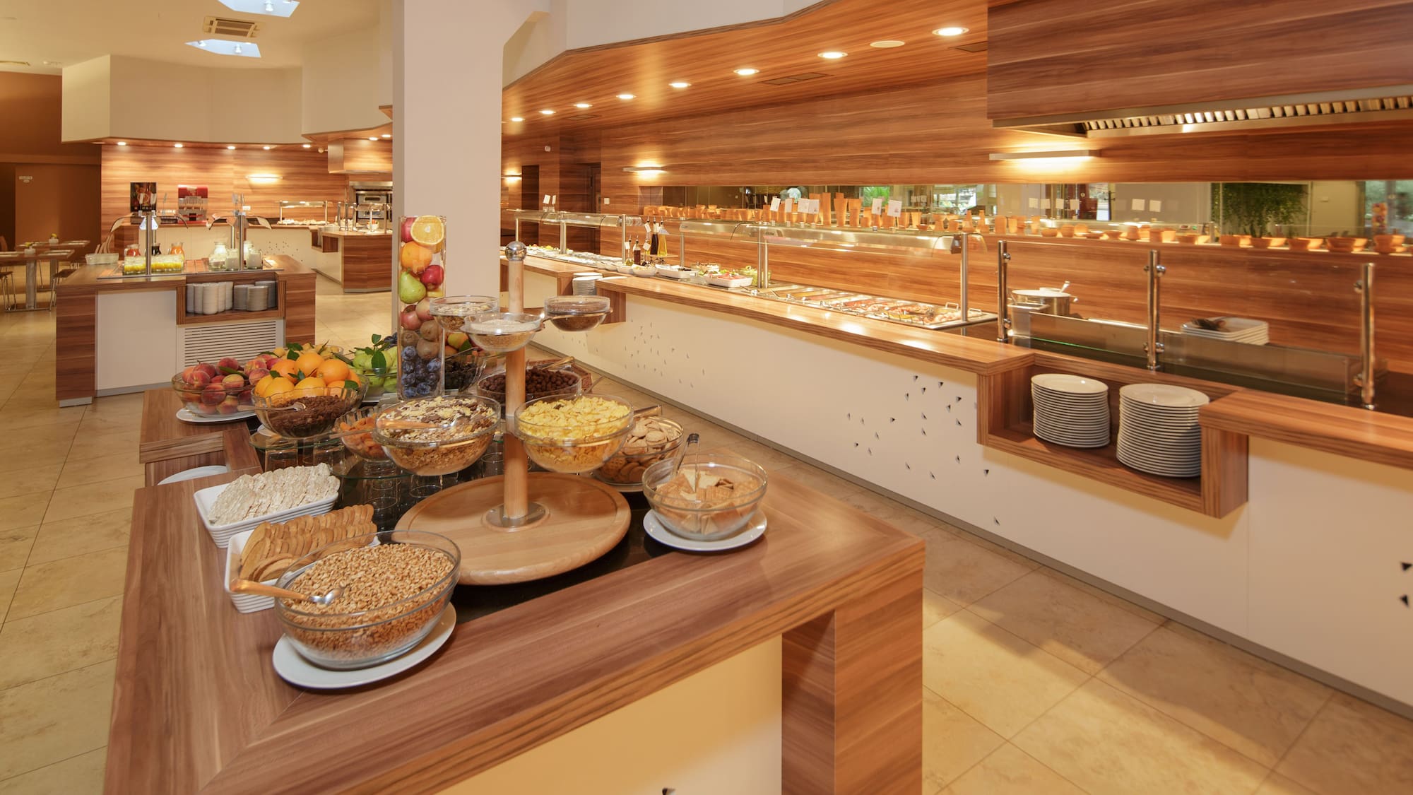 a buffet with food on the counter