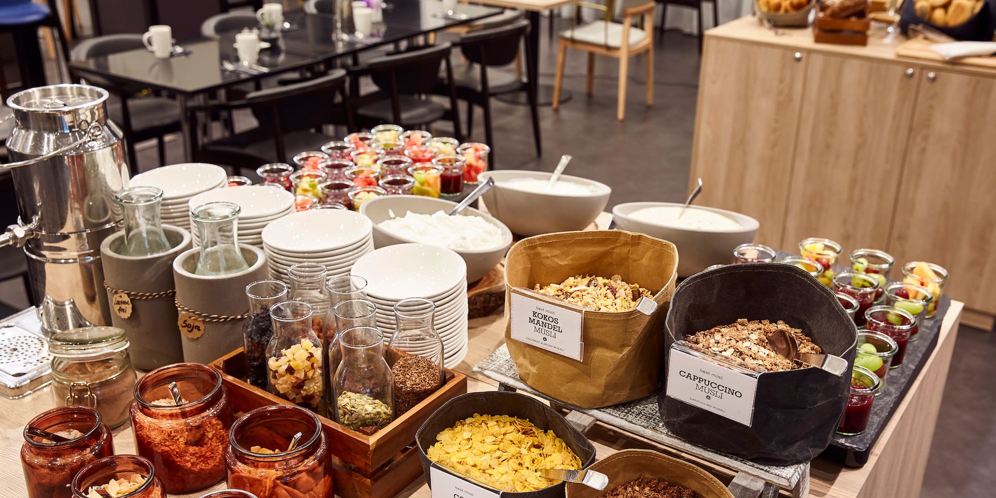 a table with food and dishes